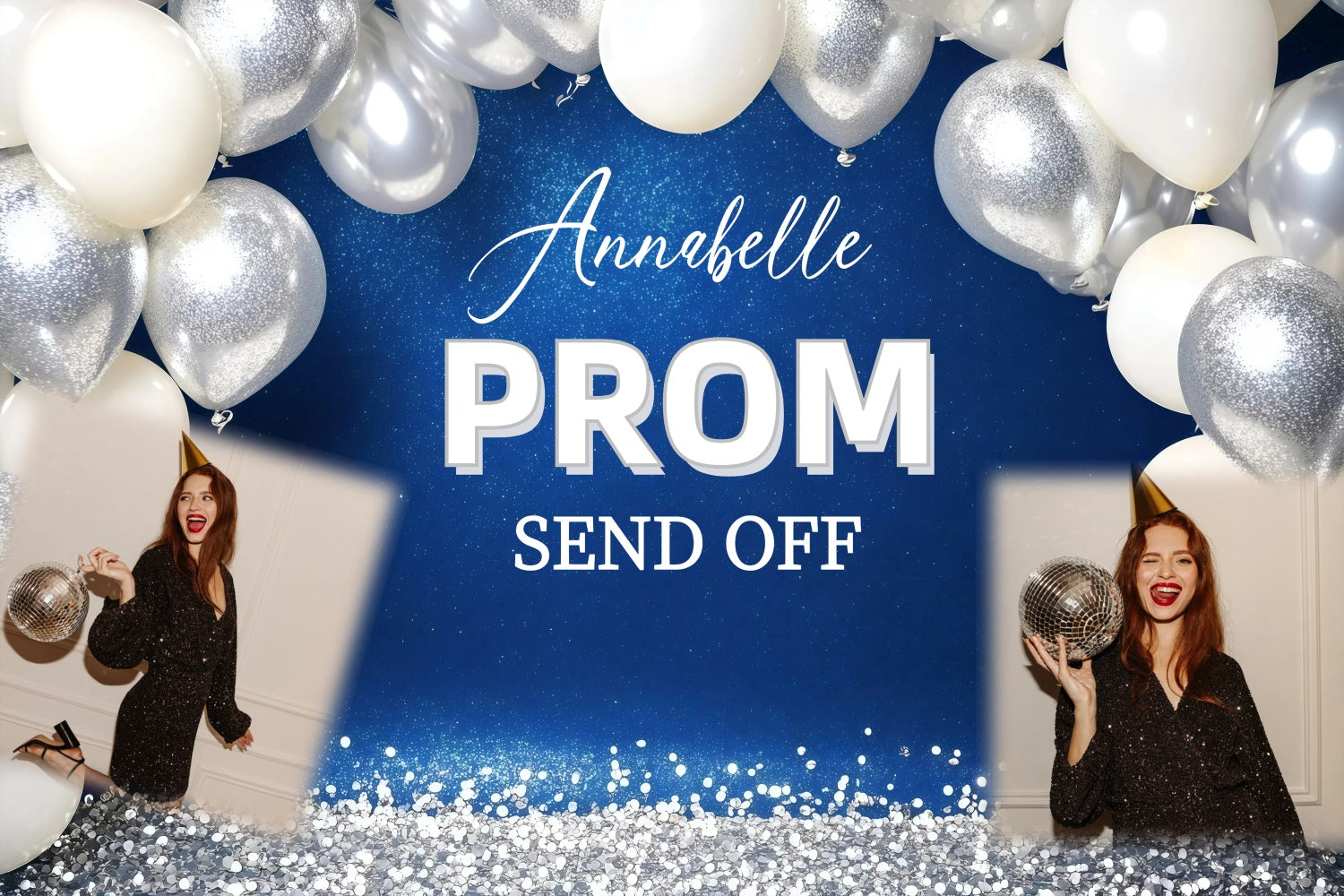 Prom Backdrop Silver Confetti Balloon Graduation Party Custom Backdrop GQ3-240