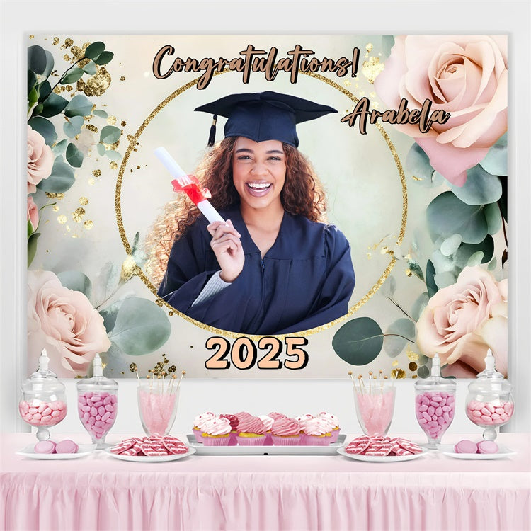 Personalized Graduation Backdrop Soft Rose Frame Graduation Party Backdrop GQ3-241