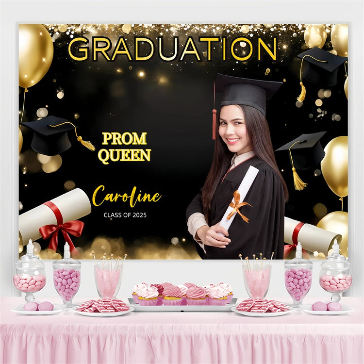 Prom 2025 Backdrop Gold Balloons Shiny Graduation Party Customized Backdrop GQ3-244