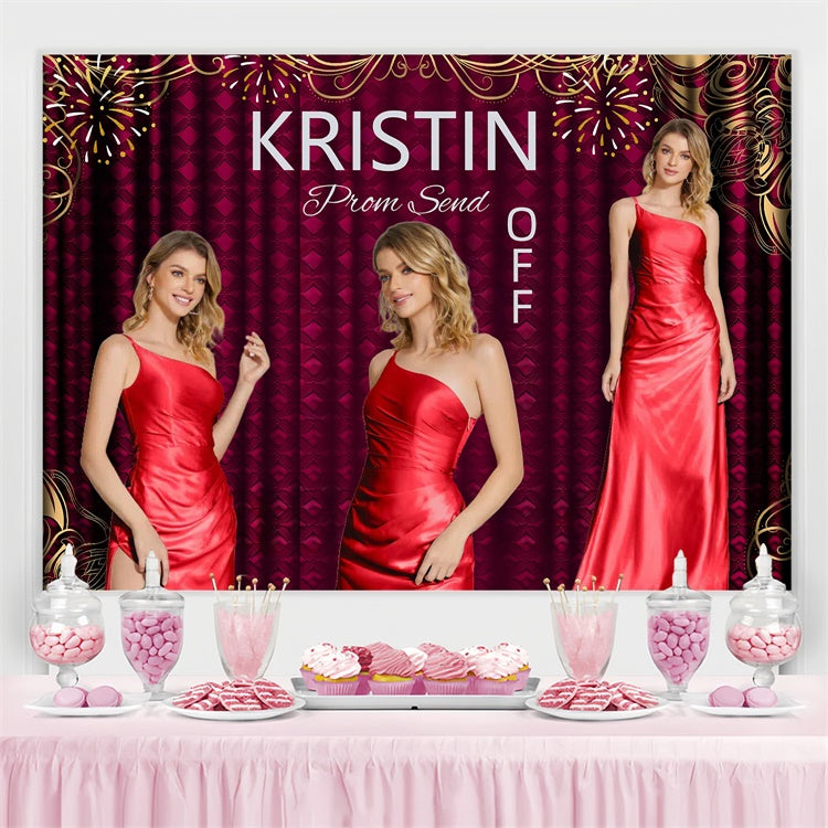 Prom Photo Backdrop Red Glam Graduation Party Personalized Backdrop GQ3-245