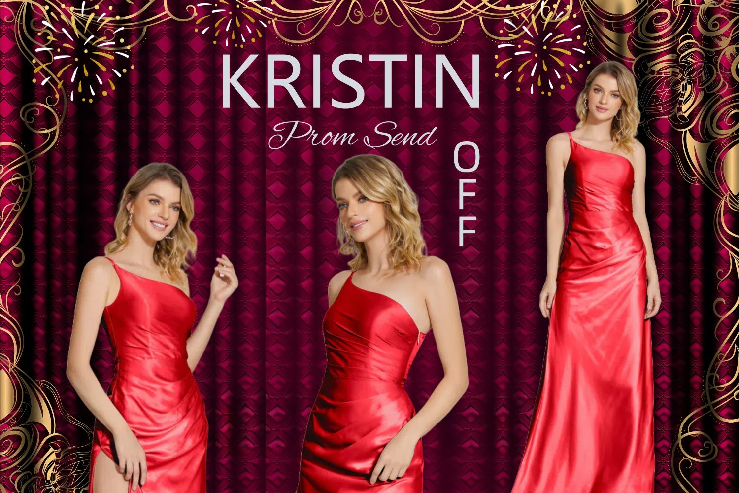 Prom Photo Backdrop Red Glam Graduation Party Personalized Backdrop GQ3-245