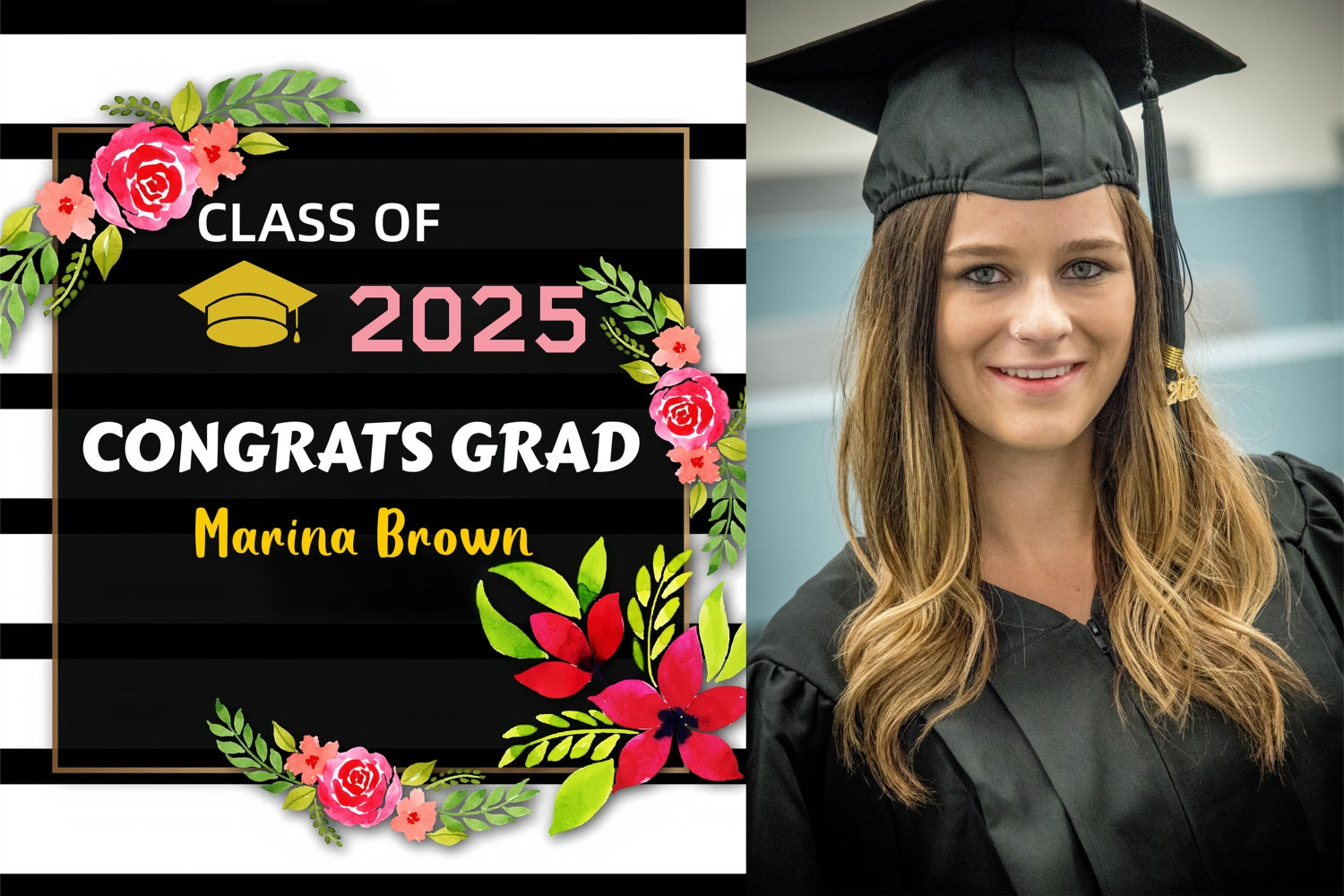 Customized Graduation Backdrop Black White Stripe Graduation Party Backdrop GQ3-246