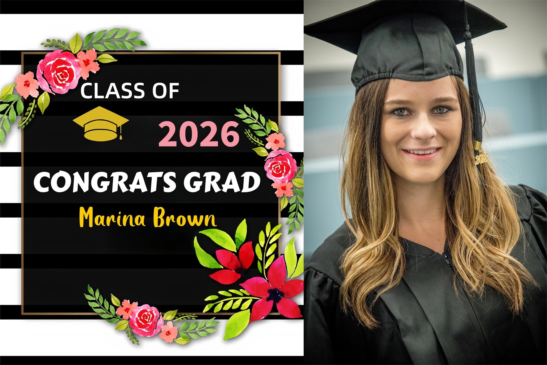 Customized Graduation Backdrop Black White Stripe Graduation Party Backdrop GQ3-246