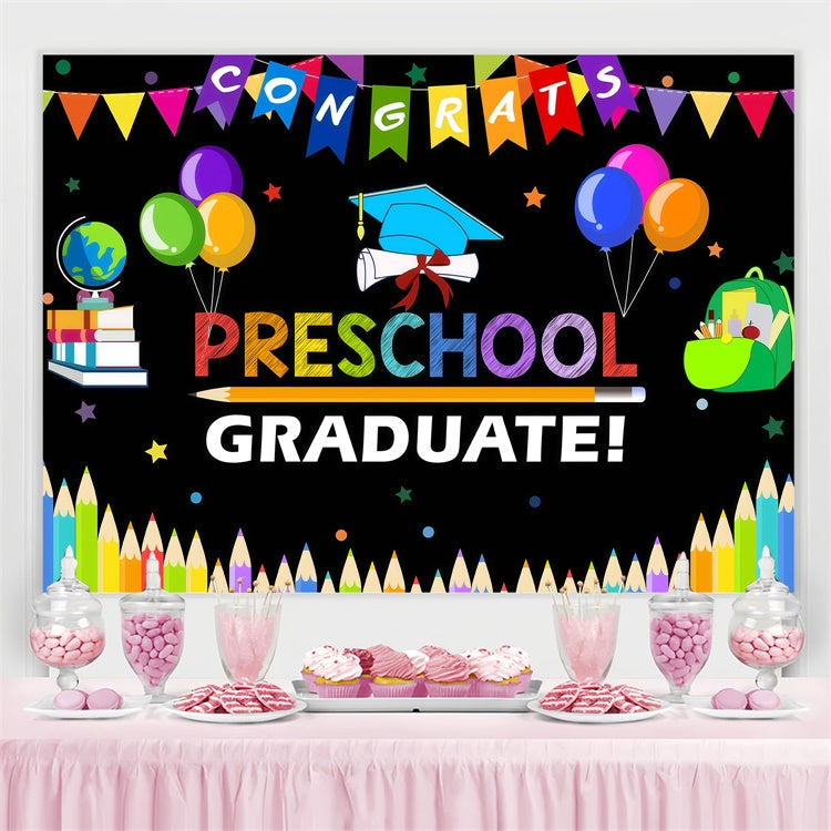 Preschool Graduation Backdrop Rainbow Pencil Graduation Party Backdrop GQ3-255