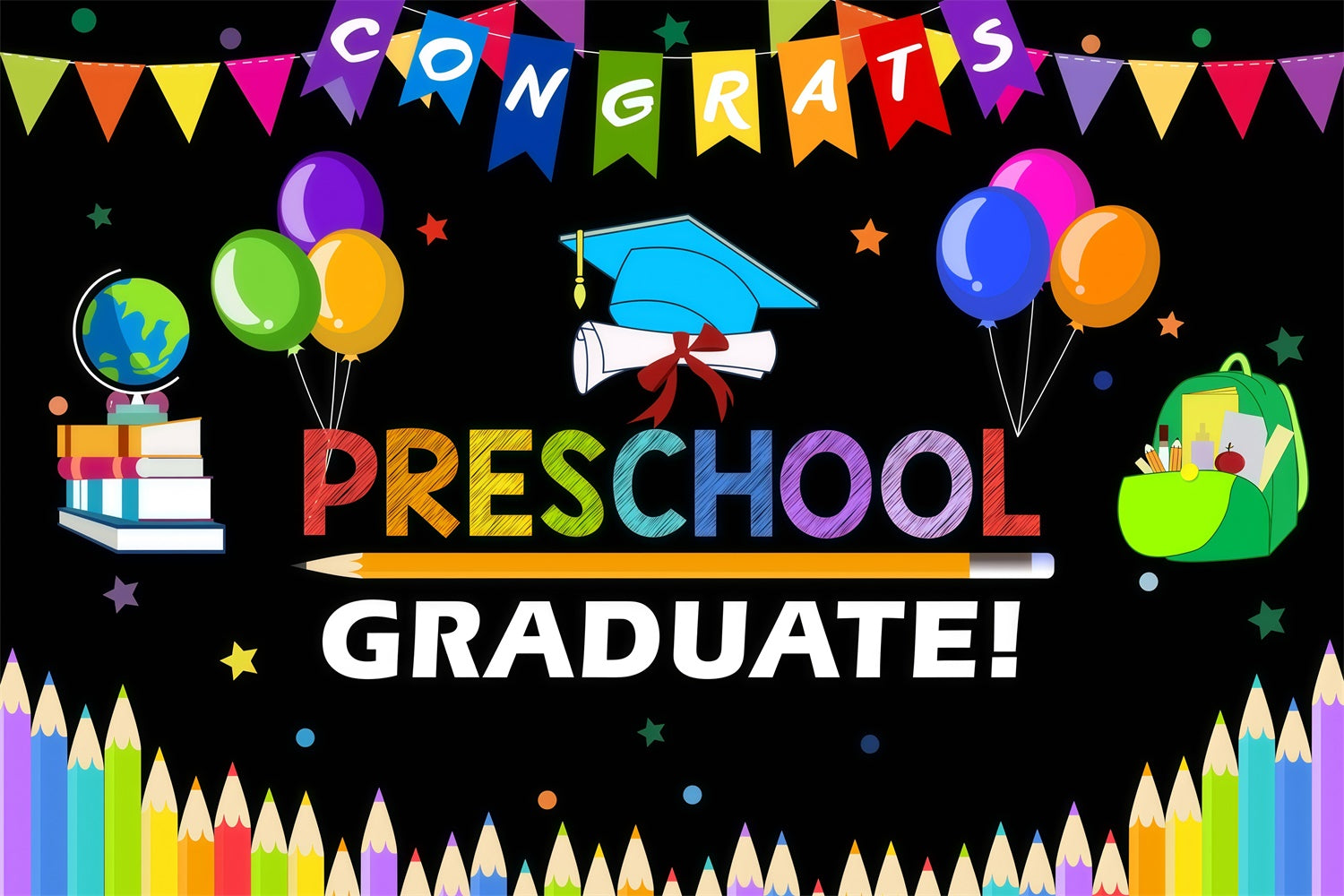 Preschool Graduation Backdrop Rainbow Pencil Graduation Party Backdrop GQ3-255