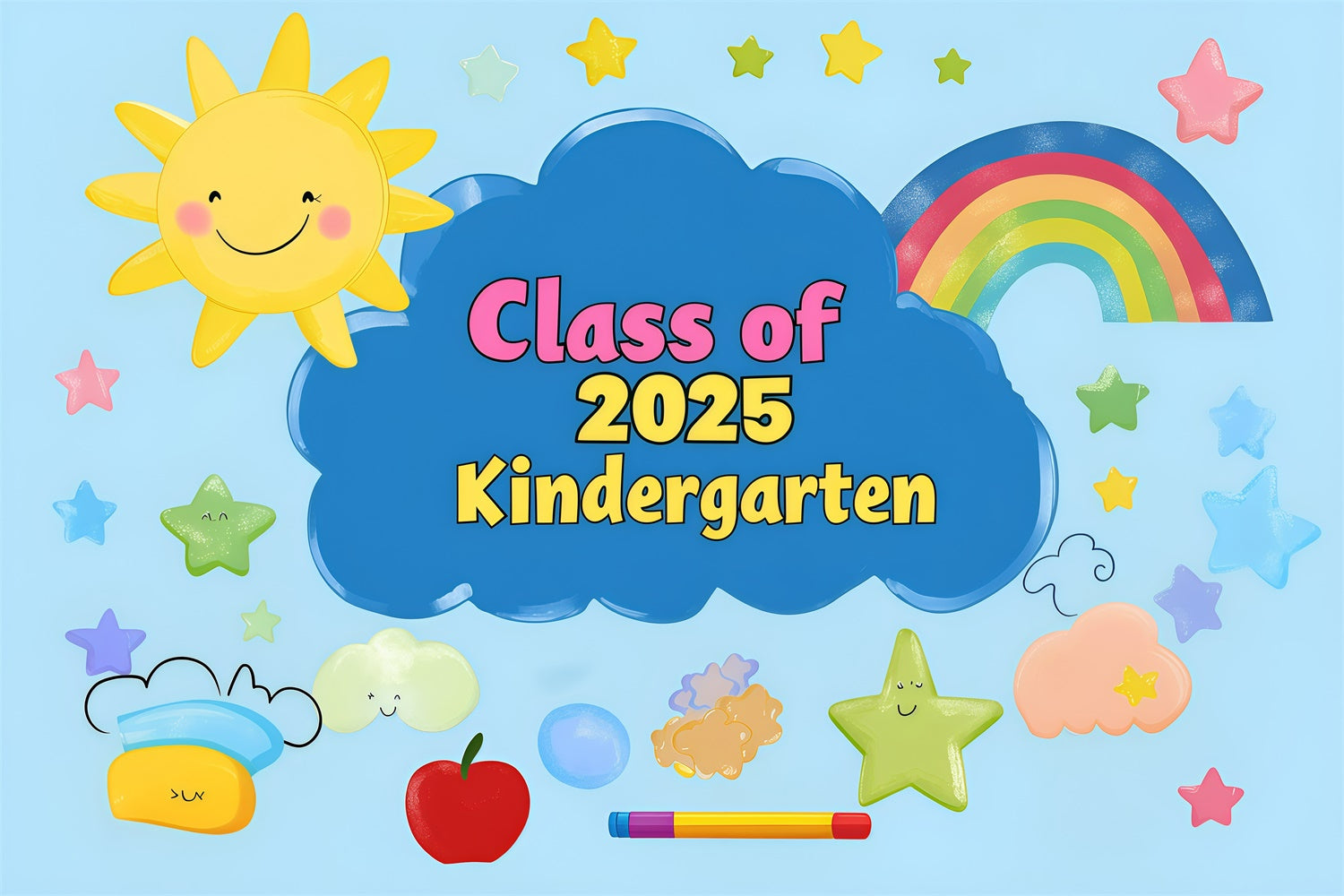 Preschool Graduation Backdrop Cloud Rainbow Graduation Party Backdrop GQ3-256