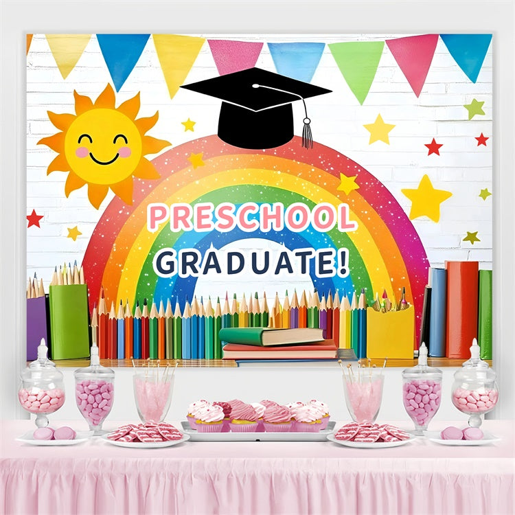 Preschool Graduation Backdrop Vibrant Rainbow Banner Graduation Party Backdrop GQ3-257