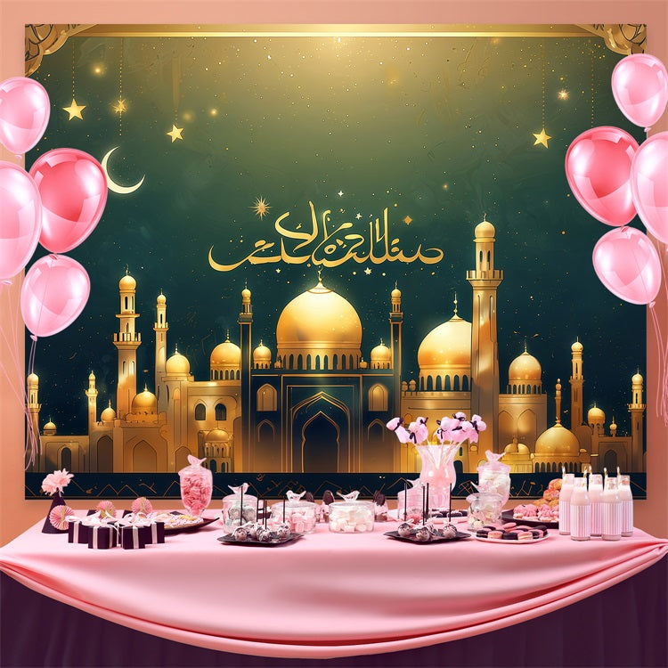 Ramadan Backdrops Golden Crescent Over Mosque Backdrop GQ3-27