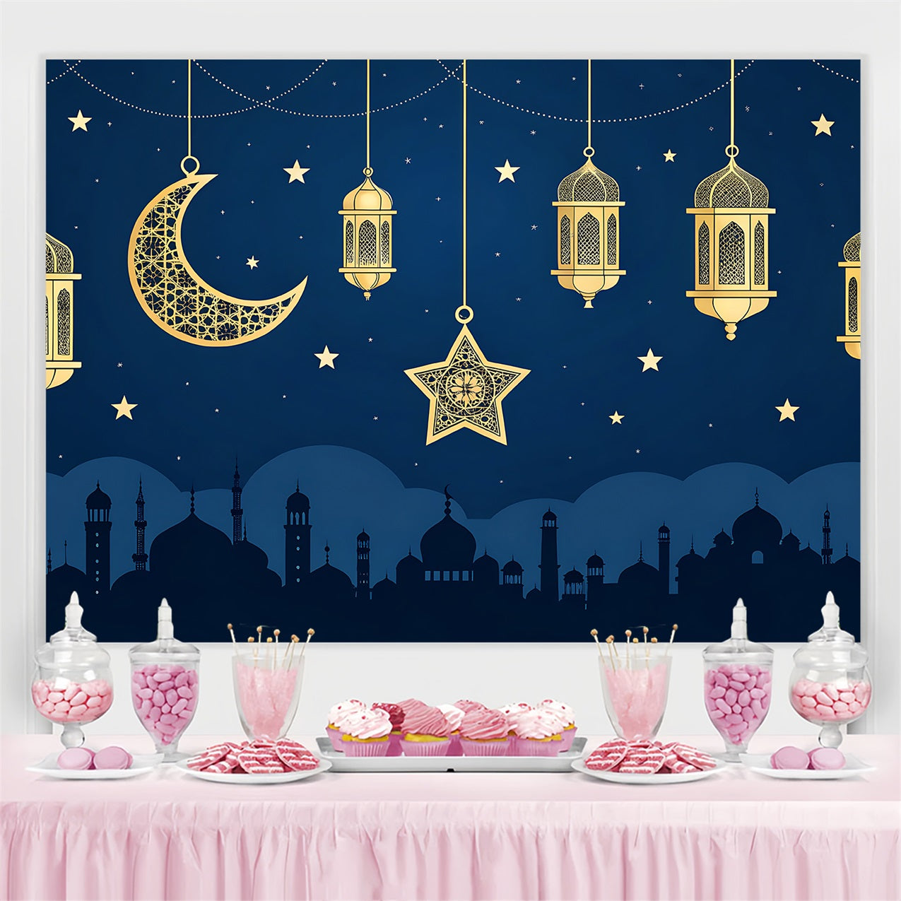 Ramadan Backdrops Golden Crescent Lantern Night Backdrop GQ3-33