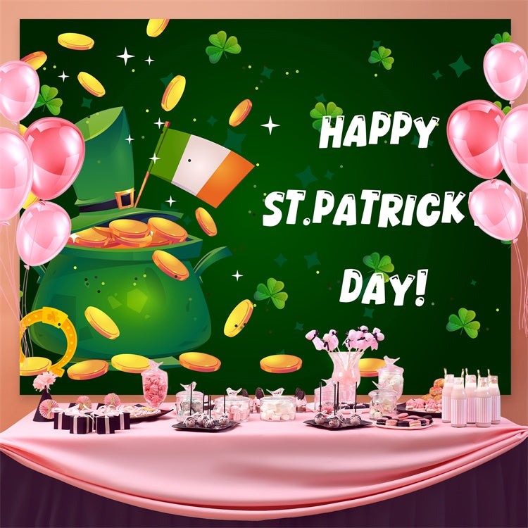 St Patricks Day Backdrop Lucky Green Hat Coins Sparkle Backdrop GQ3-49