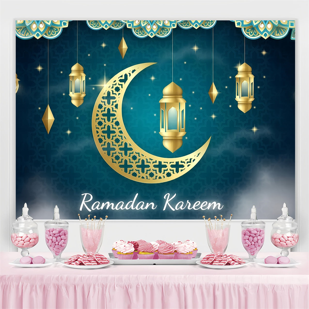 Ramadan Backdrops Gold Crescent Lantern Backdrop GQ3-5