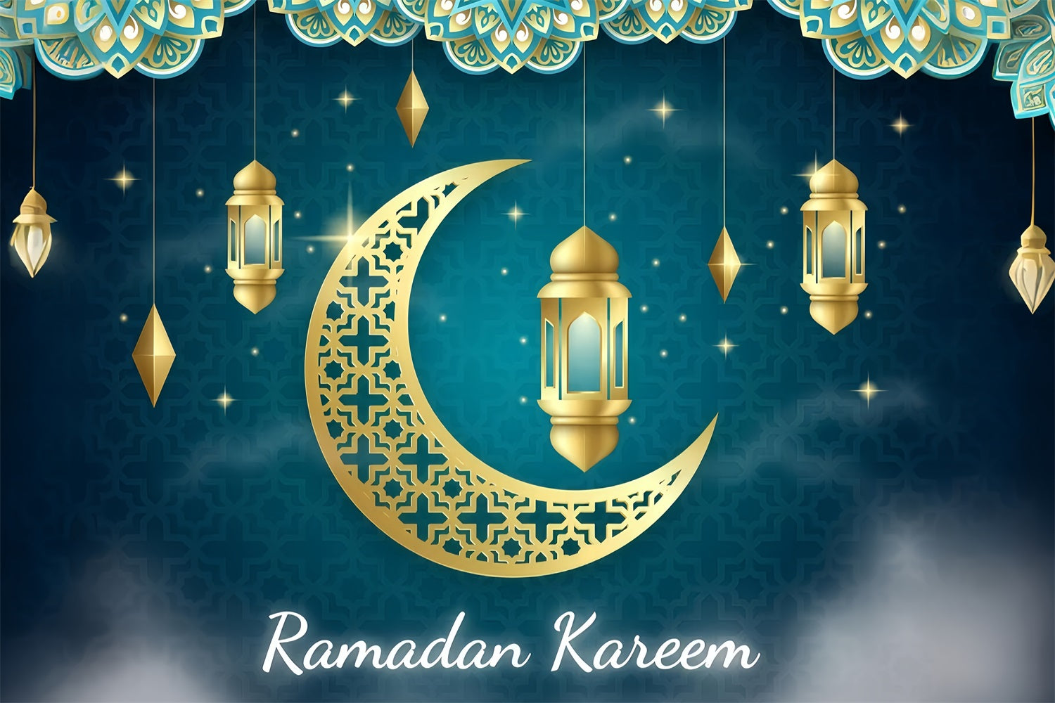 Ramadan Backdrops Gold Crescent Lantern Backdrop GQ3-5
