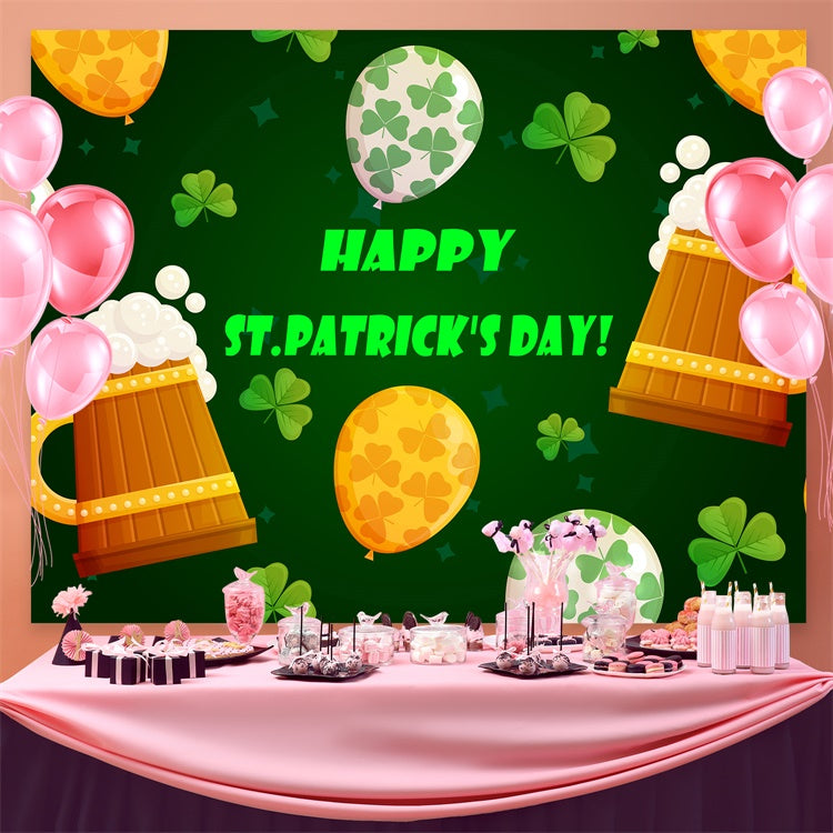 St Patrick's Photo Backdrop Green Beer Party Balloons Backdrop GQ3-50