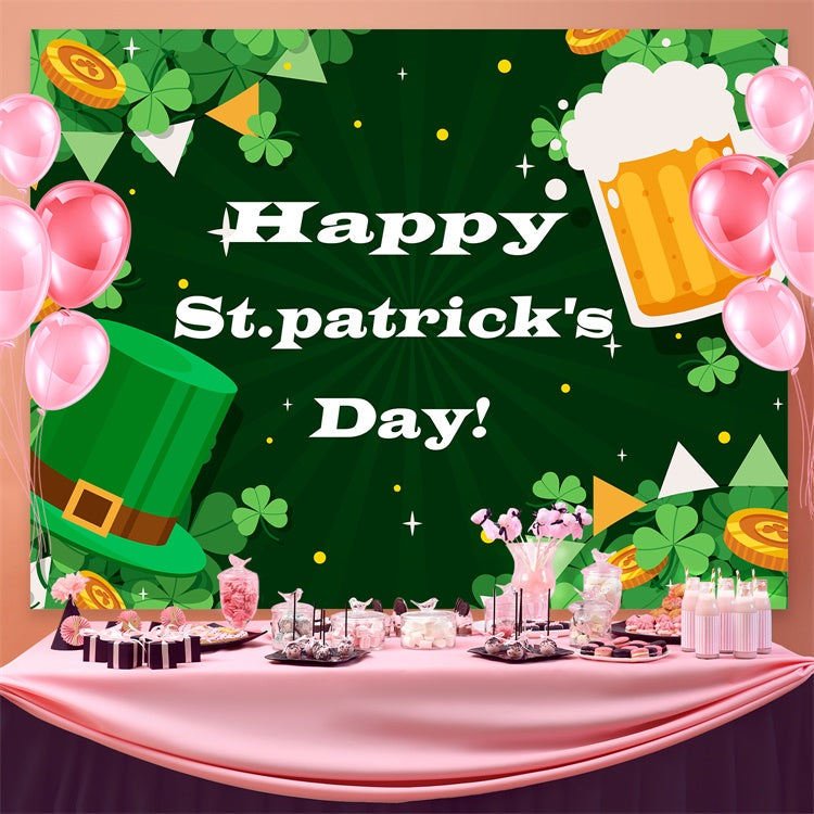 St Patrick's Day Photo Backdrop Hat Clover Coins Cheers Backdrop GQ3-51