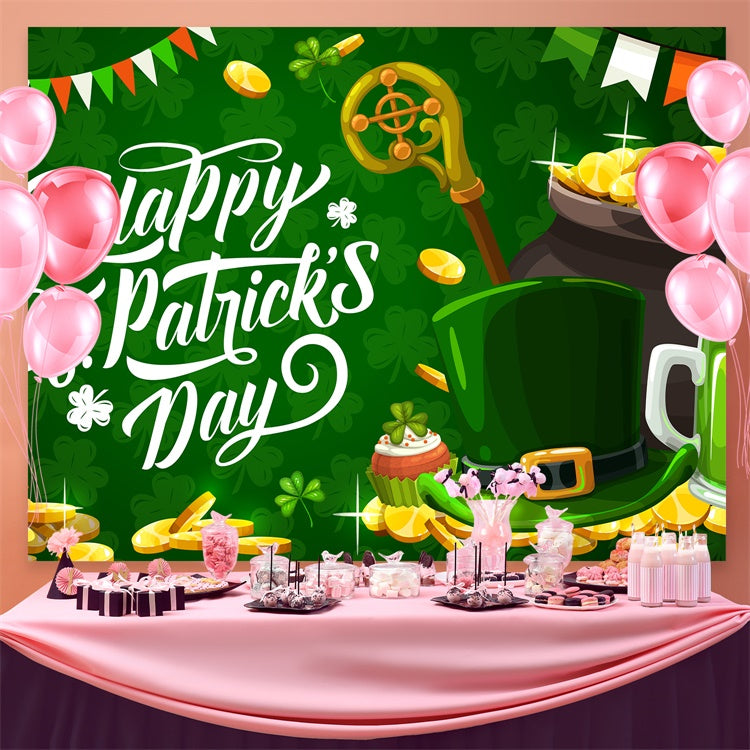 St Patrick's Photo Backdrop Lucky Hat Coins Festive Backdrop GQ3-56