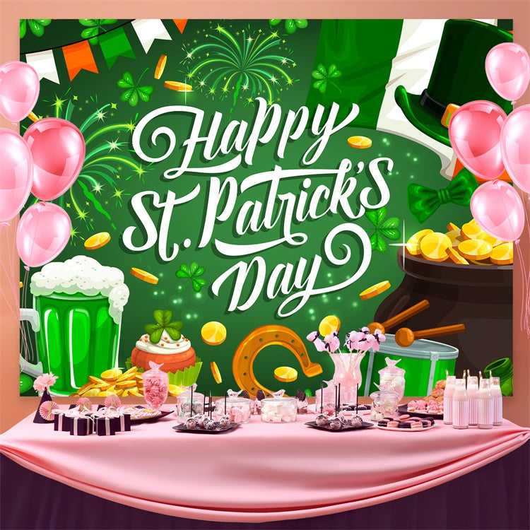 St Patrick Backdrop Shamrock Fireworks Celebration Backdrop GQ3-57