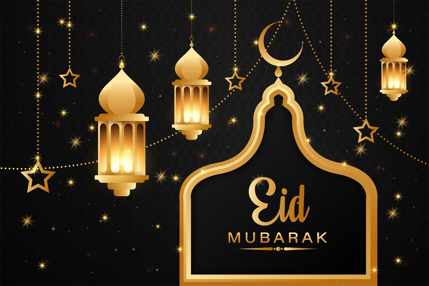 Eid Mubarak Backdrop Golden Lanterns Starry Eid Backdrop GQ3-61