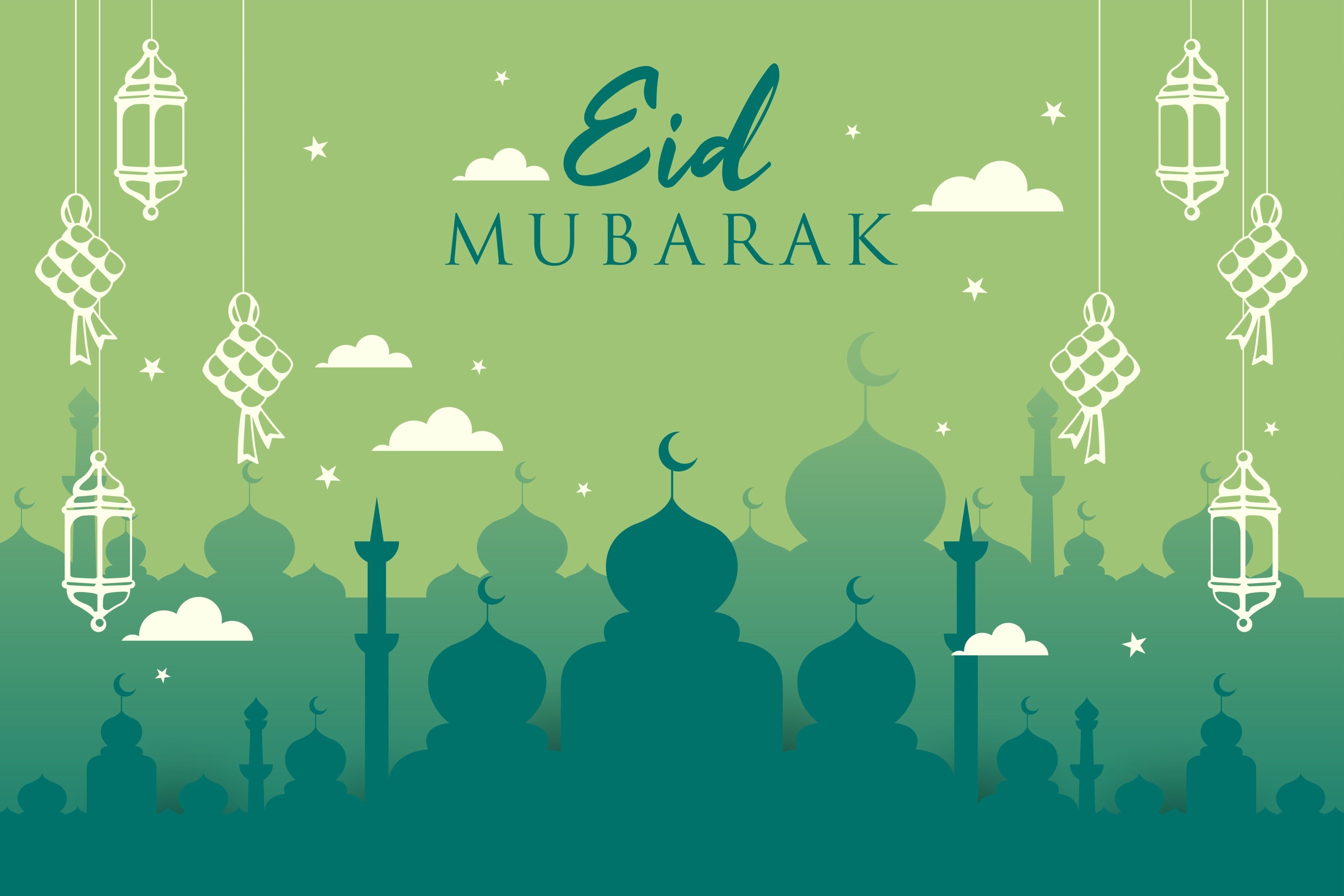 Eid Mubarak Backdrop Green Mosque Silhouette Eid Backdrop GQ3-63