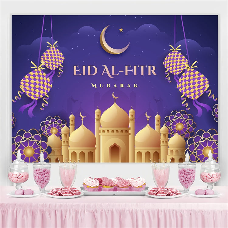 Eid Mubarak Backdrop Crescent Moon Purple Eid Backdrop GQ3-73