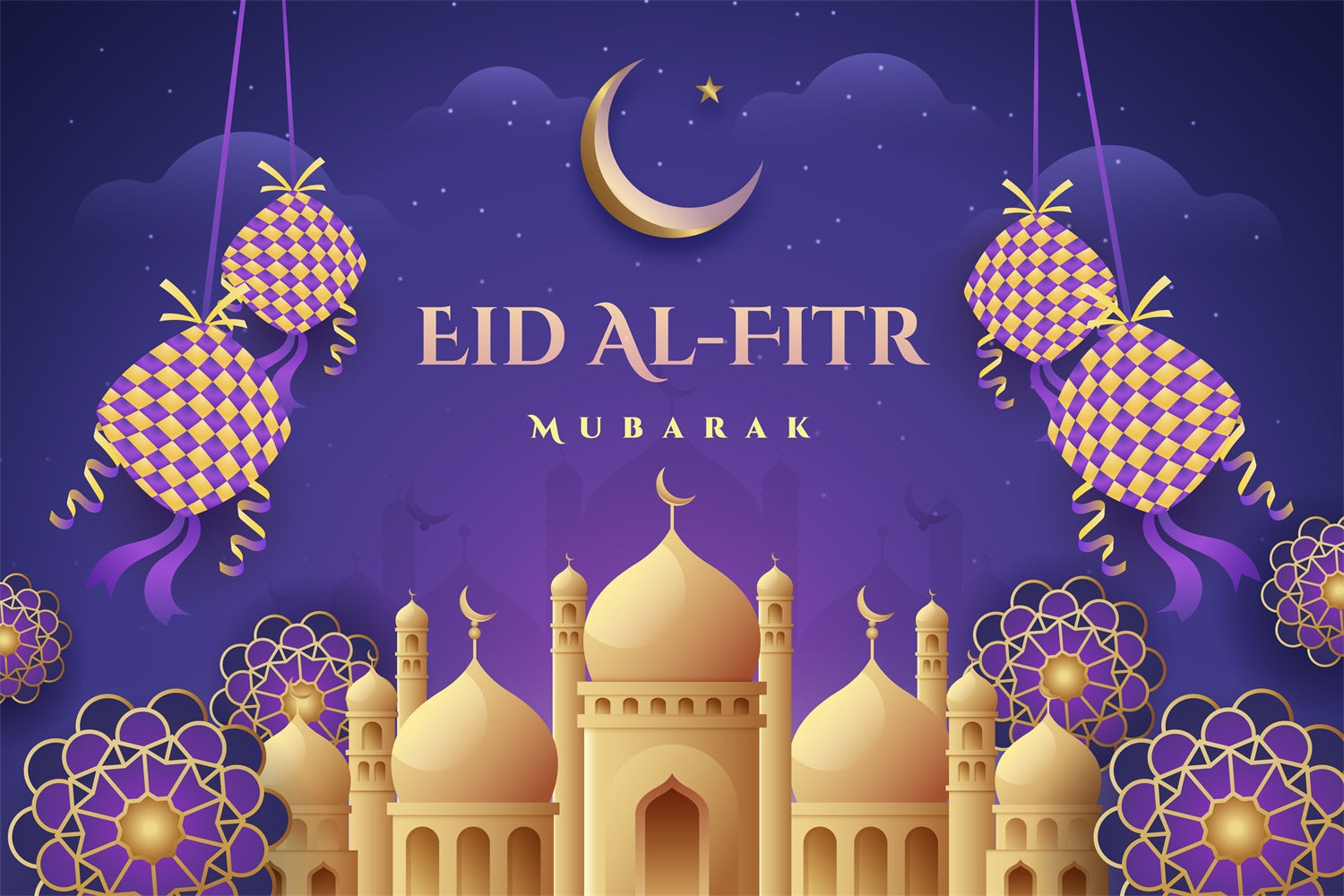 Eid Mubarak Backdrop Crescent Moon Purple Eid Backdrop GQ3-73
