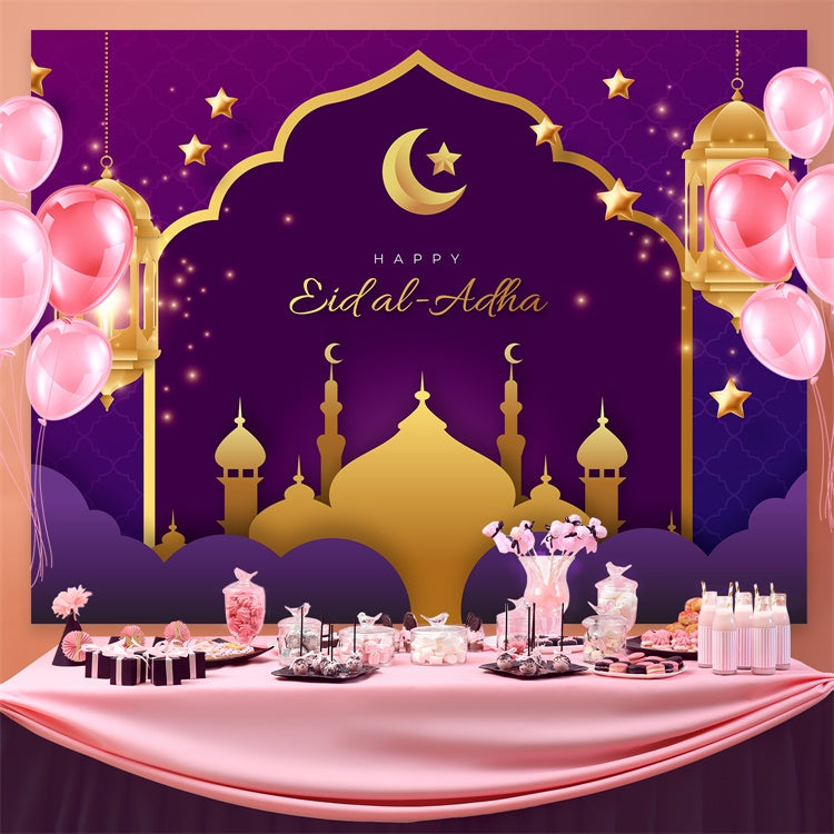 Eid Mubarak Backdrop Royal Purple Crescent Eid Backdrop GQ3-76