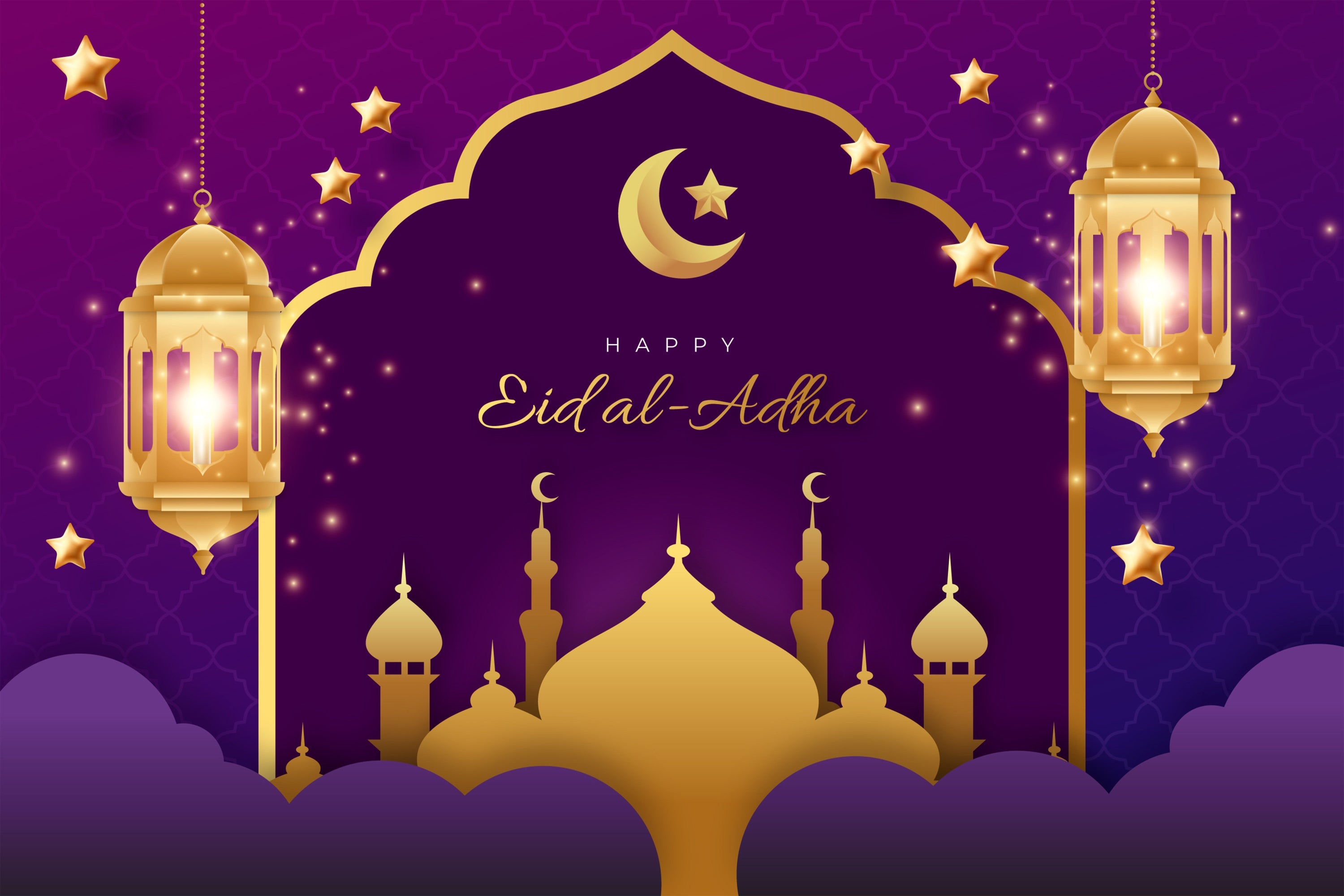 Eid Mubarak Backdrop Royal Purple Crescent Eid Backdrop GQ3-76