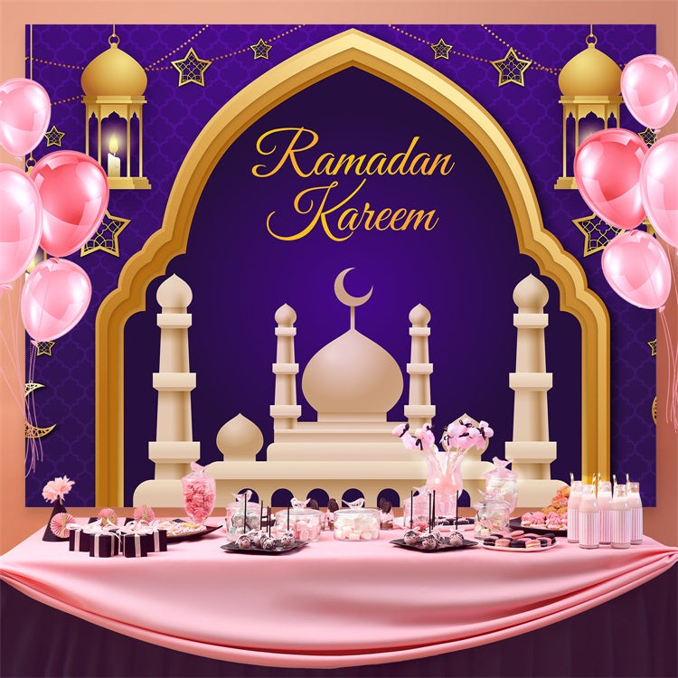 Ramadan Backdrops Royal Purple Gold Lantern Arch Backdrop GQ3-9
