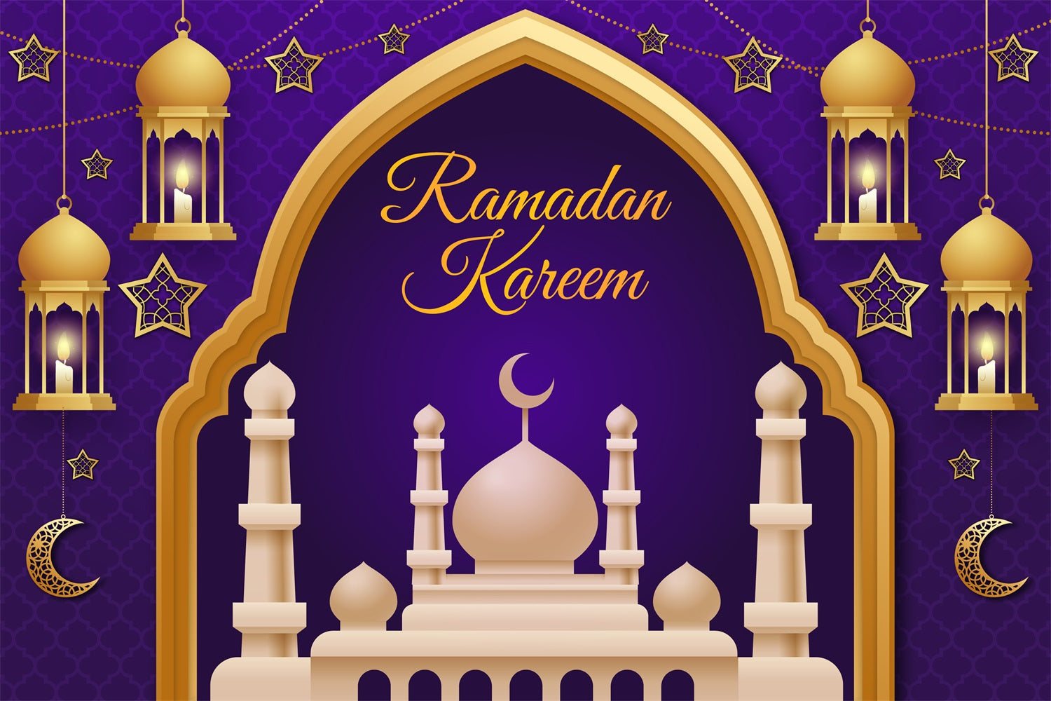 Ramadan Backdrops Royal Purple Gold Lantern Arch Backdrop GQ3-9