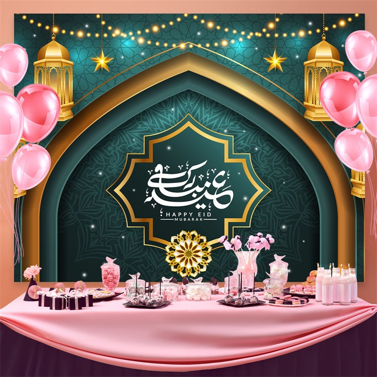 Eid Mubarak Backdrop Islamic Archway Hanging Lights Backdrop GQ3-92