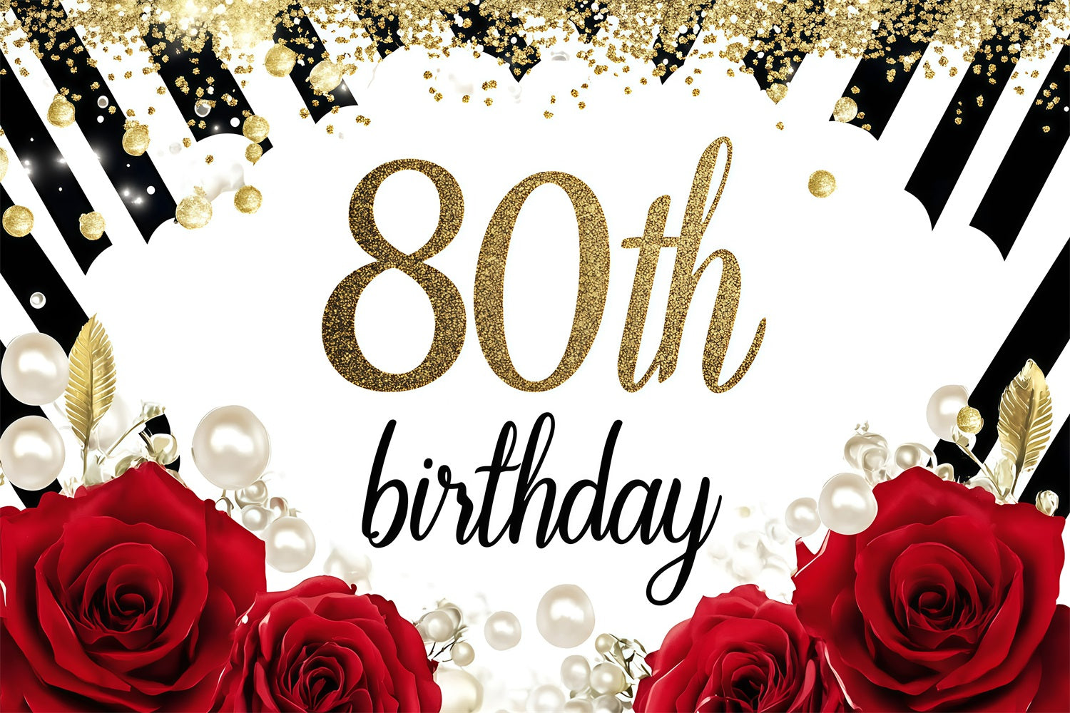 Birthday Backdrop Rose Pearl 80th Party Custom Backdrop GQ4-1