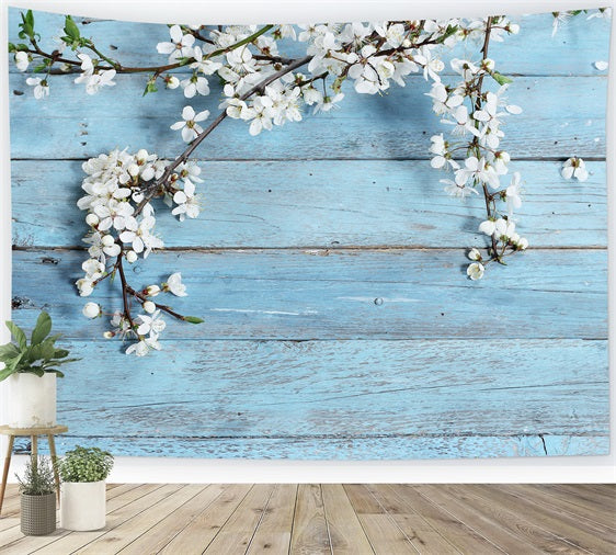 Rustic Wood Backdrop Floral Blue Backdrop GQ4-117
