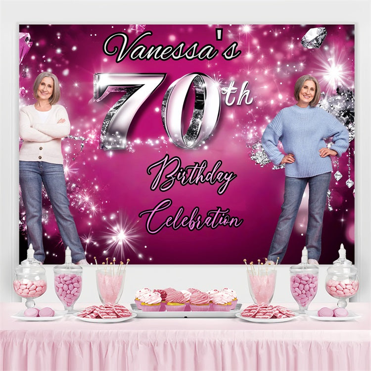 Personalized 70th Birthday Backdrop Pink Diamond Sparkle Backdrop GQ4-12