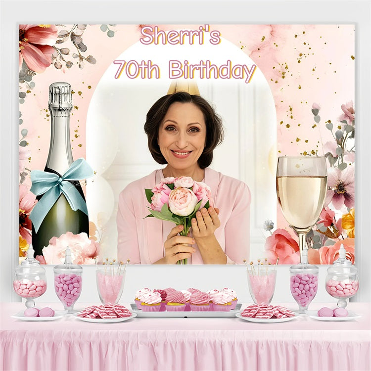 Personalized Birthday Backdrops Champagne Pink Floral Backdrop GQ4-13