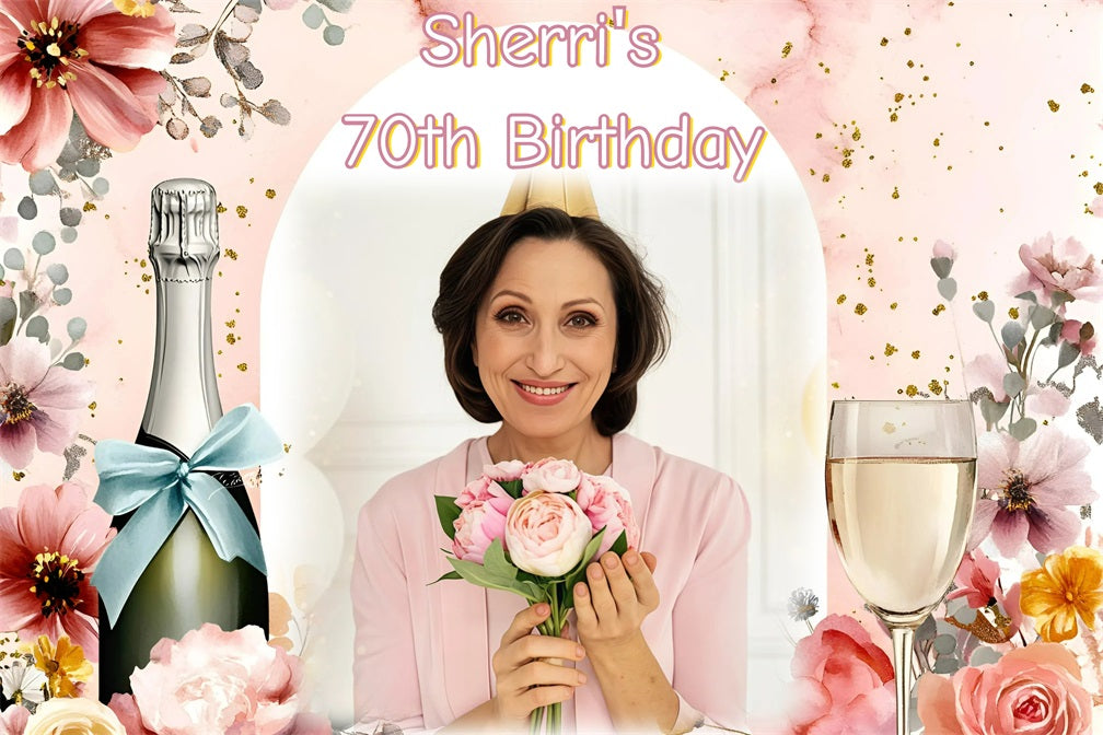 Personalized Birthday Backdrops Champagne Pink Floral Backdrop GQ4-13