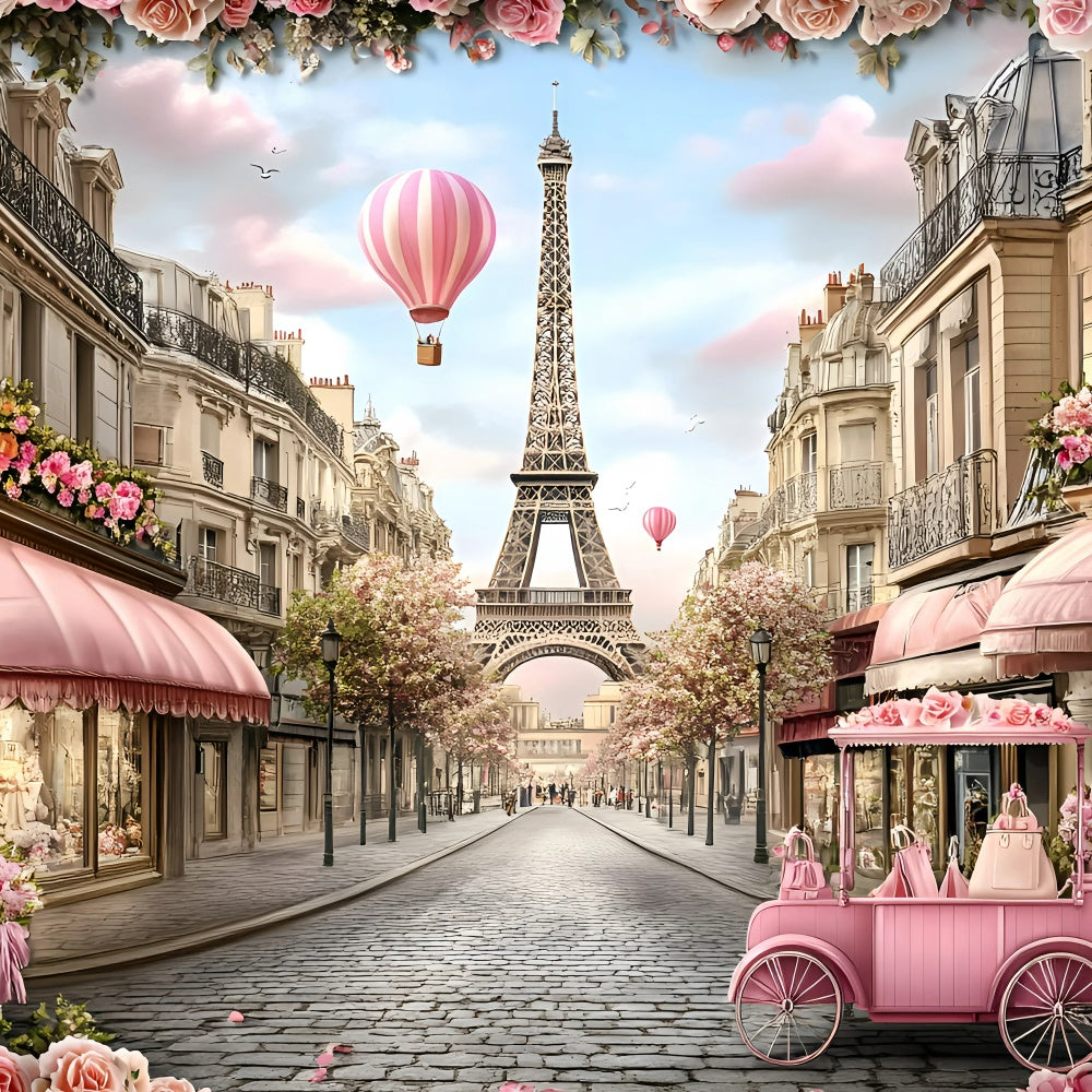 Paris Photography Backdrop Elegant Street Rose Carriage Backdrop GQ4-161