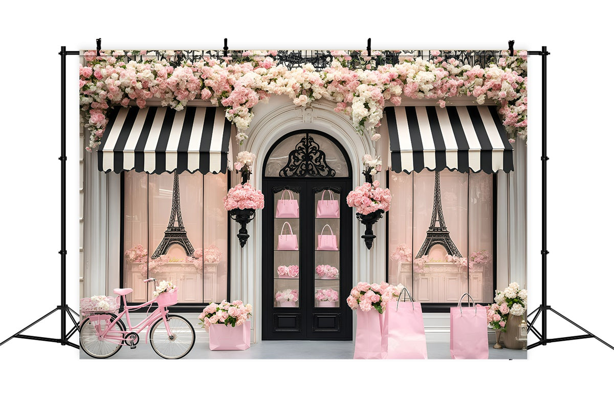 Paris Backdrop Ideas Romantic Boutique Entrance Flower Backdrop GQ4-164