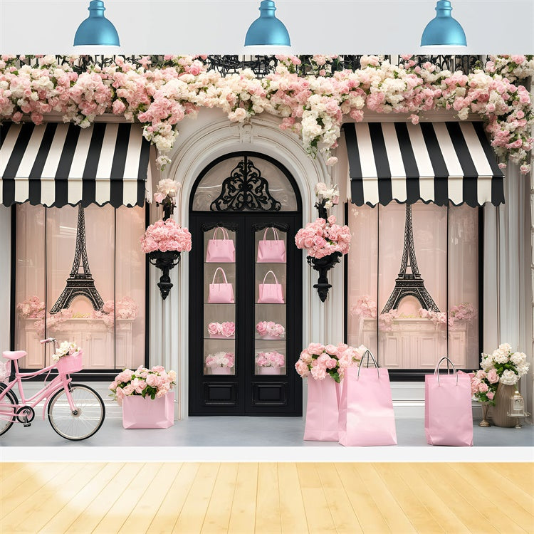 Paris Backdrop Ideas Romantic Boutique Entrance Flower Backdrop GQ4-164