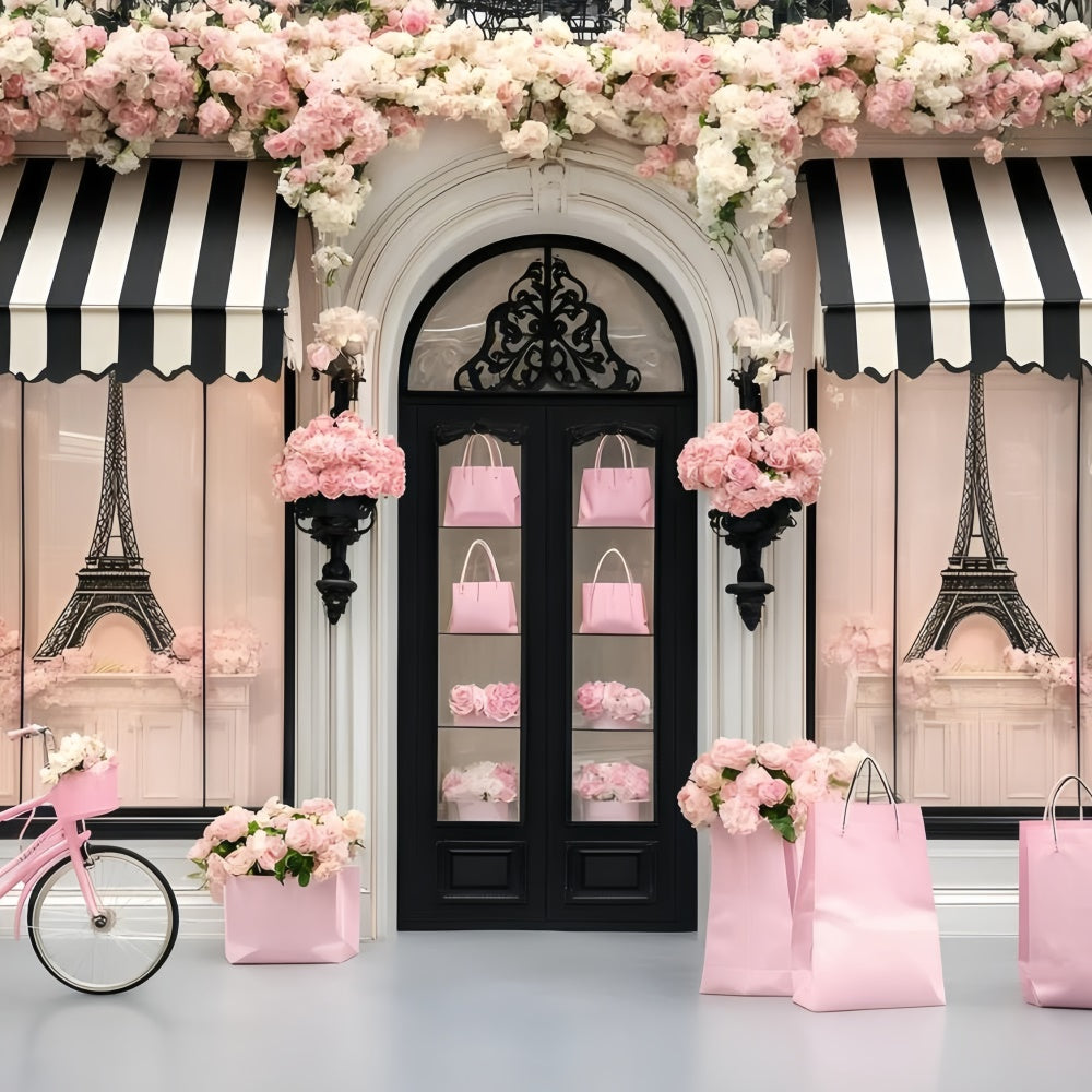 Paris Backdrop Ideas Romantic Boutique Entrance Flower Backdrop GQ4-164