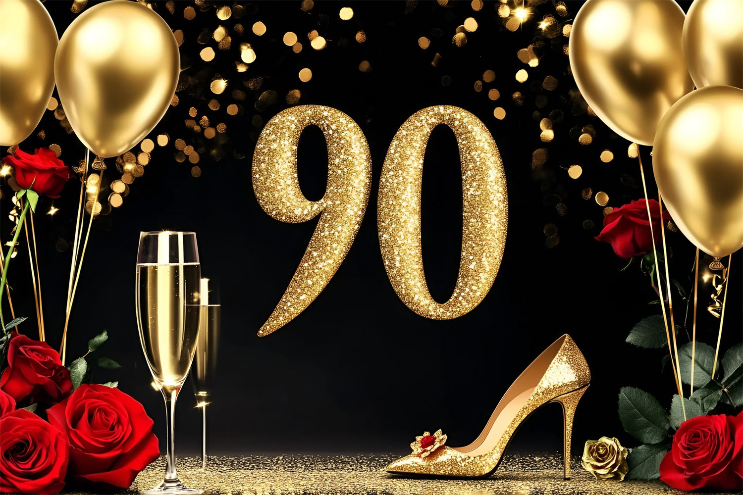 Birthday Backdrops 90th Champagne Rose Personalized Backdrop GQ4-217