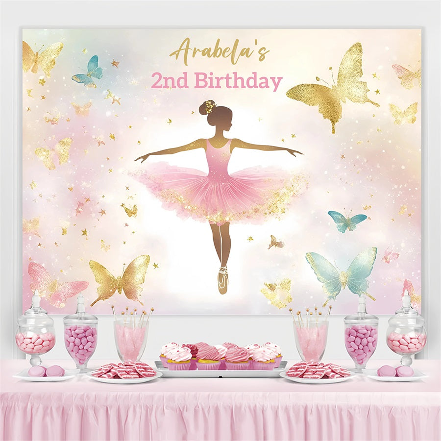 Custom Made Birthday Backdrops Butterflies Pink Ballerina Backdrop GQ4-221