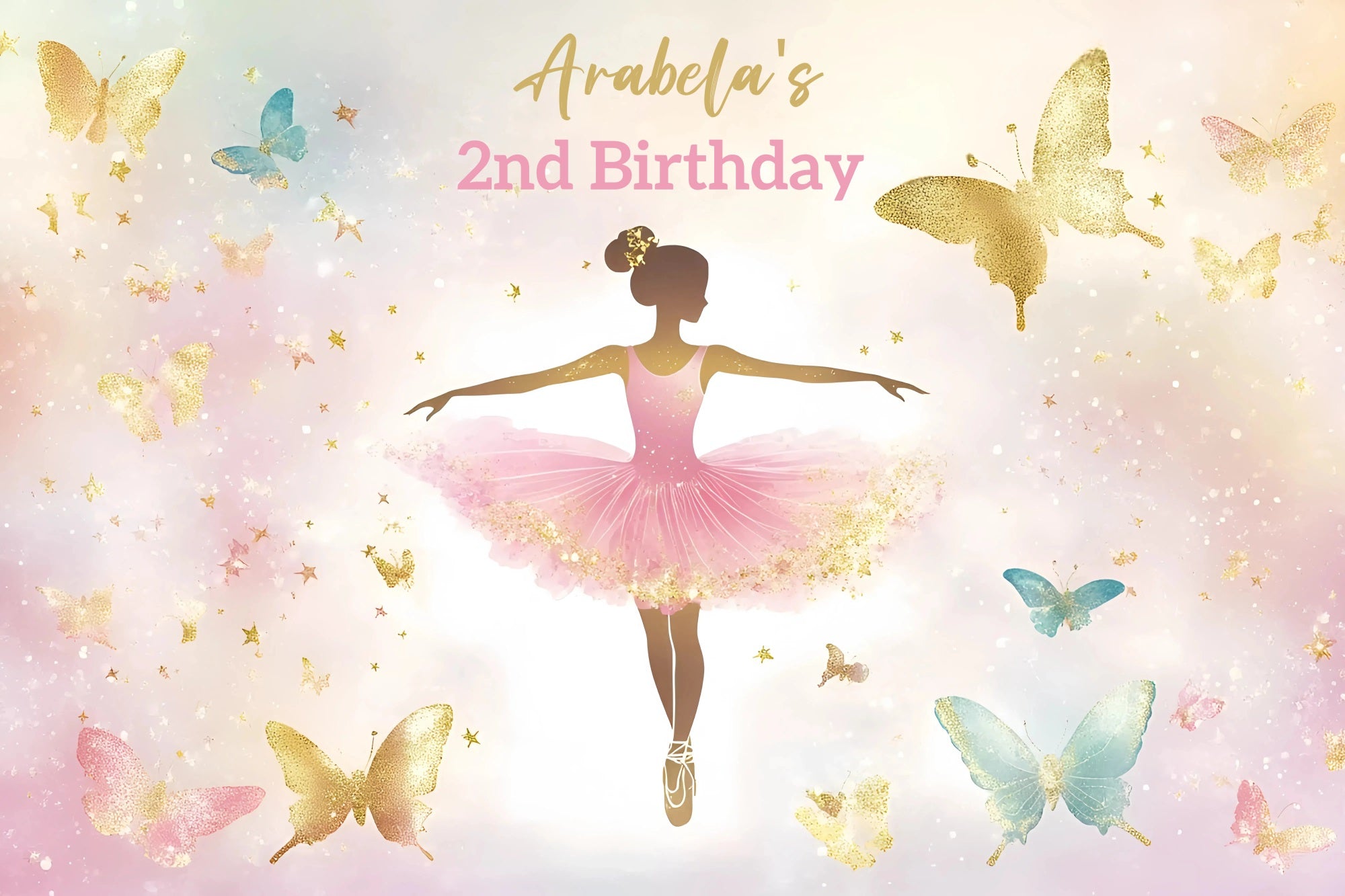 Custom Made Birthday Backdrops Butterflies Pink Ballerina Backdrop GQ4-221