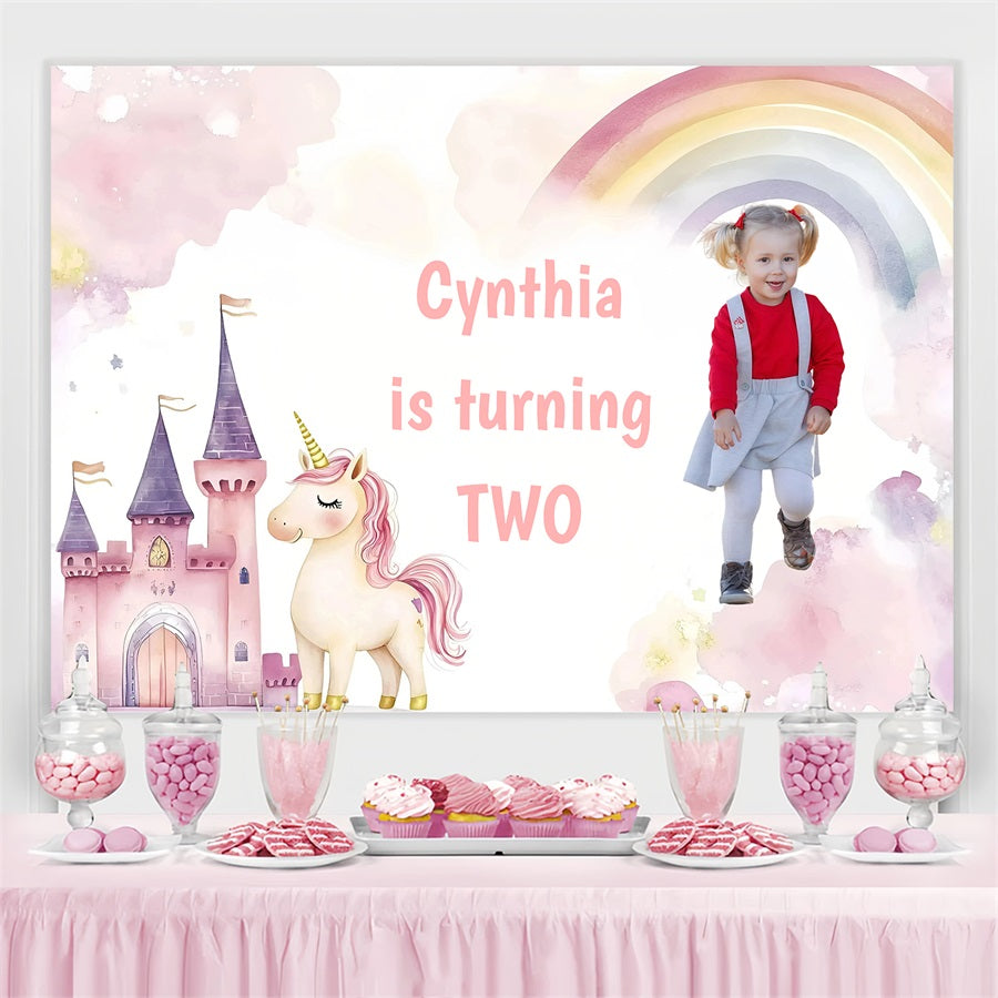 Personalized Backdrops For Birthday Castle Unicorn Rainbow Backdrop GQ4-227