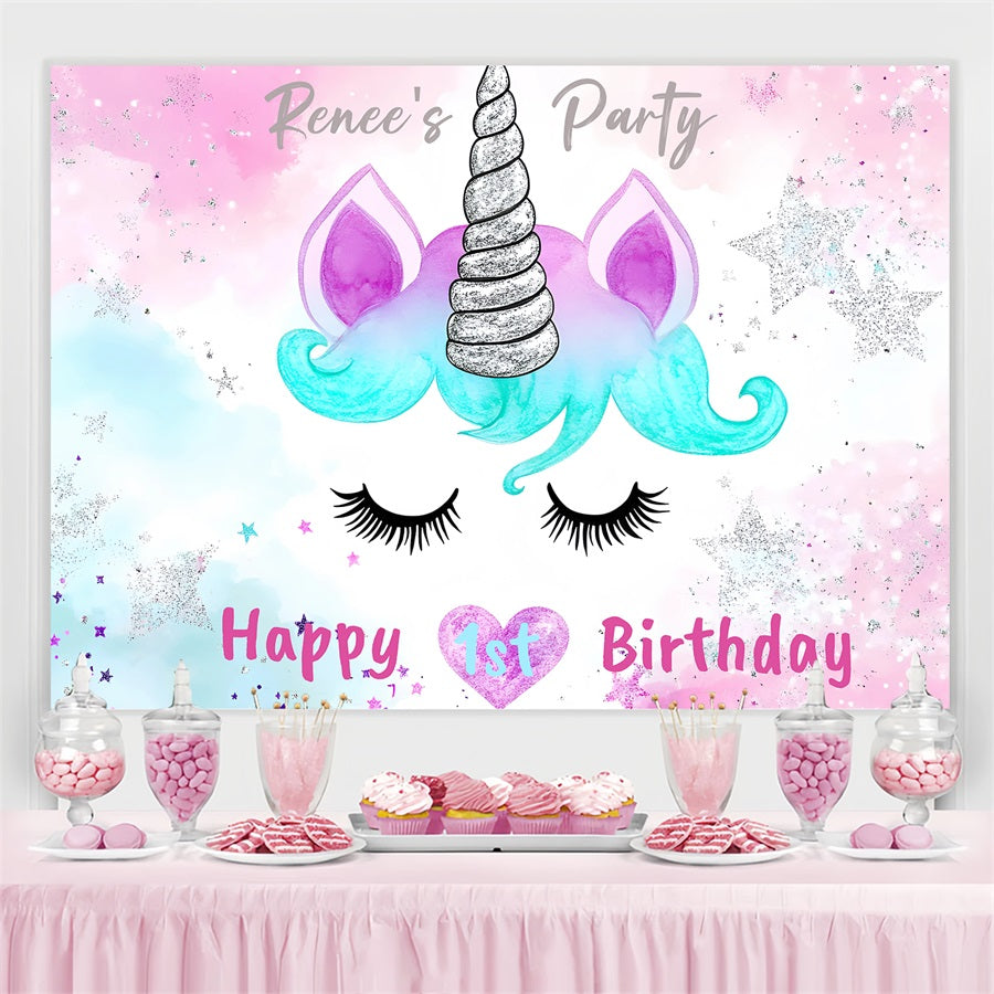 Personalised 1st Birthday Backdrop Sparkly Unicorn Face Backdrop GQ4-228