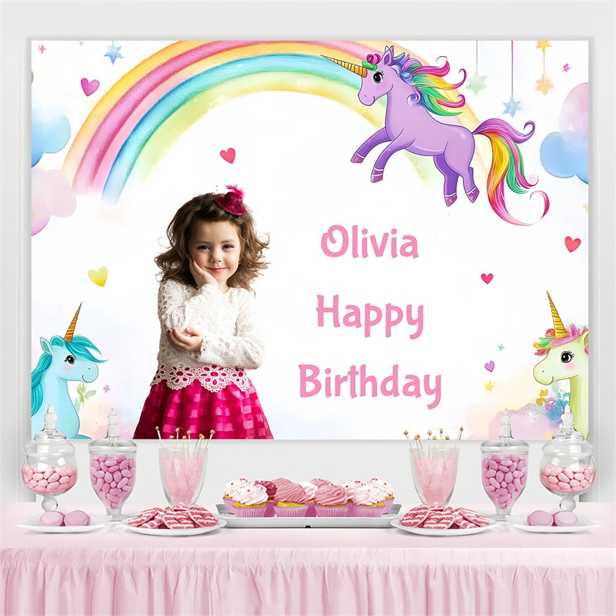 Personalized Birthday Backdrops Rainbow Unicorn Backdrop GQ4-229