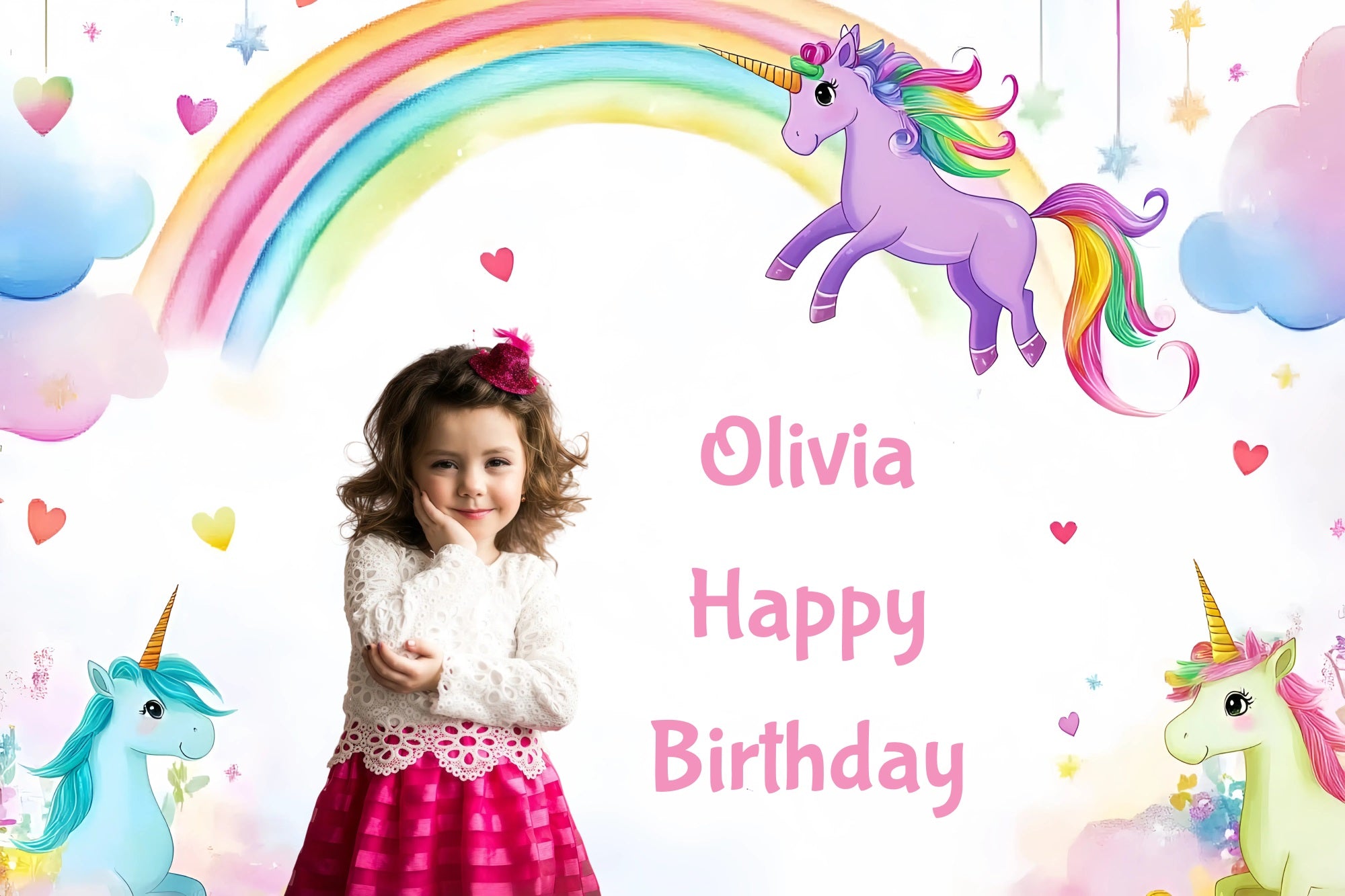 Personalized Birthday Backdrops Rainbow Unicorn Backdrop GQ4-229