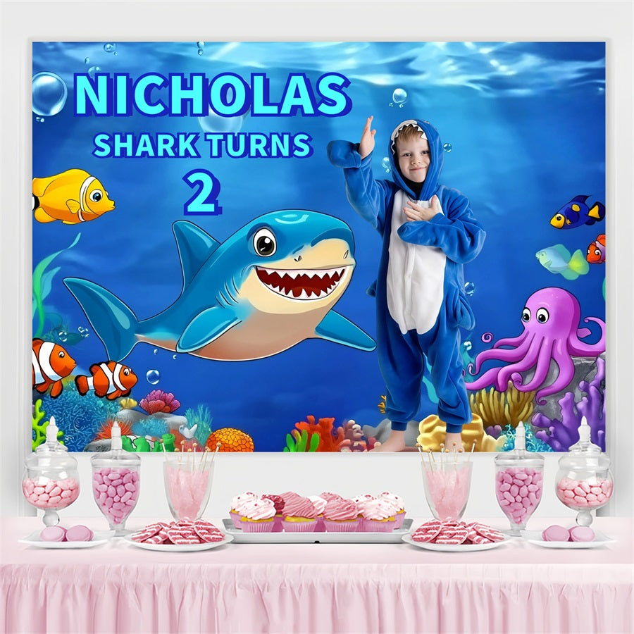 Custom Birthday Backdrops Ocean Friends Shark Backdrop GQ4-230