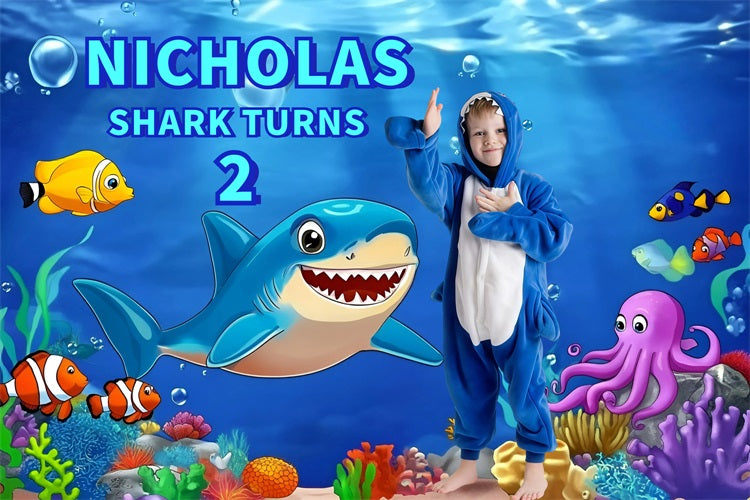 Custom Birthday Backdrops Ocean Friends Shark Backdrop GQ4-230