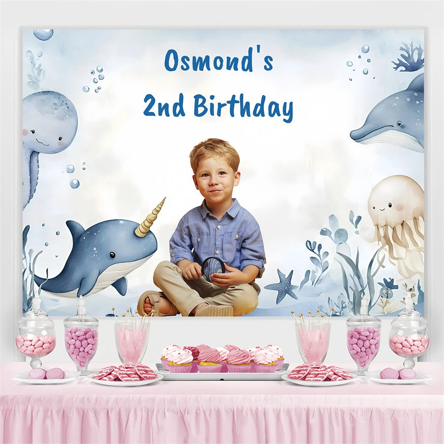 Personalized Birthday Backdrop Sea Animals Celebration Backdrop GQ4-232