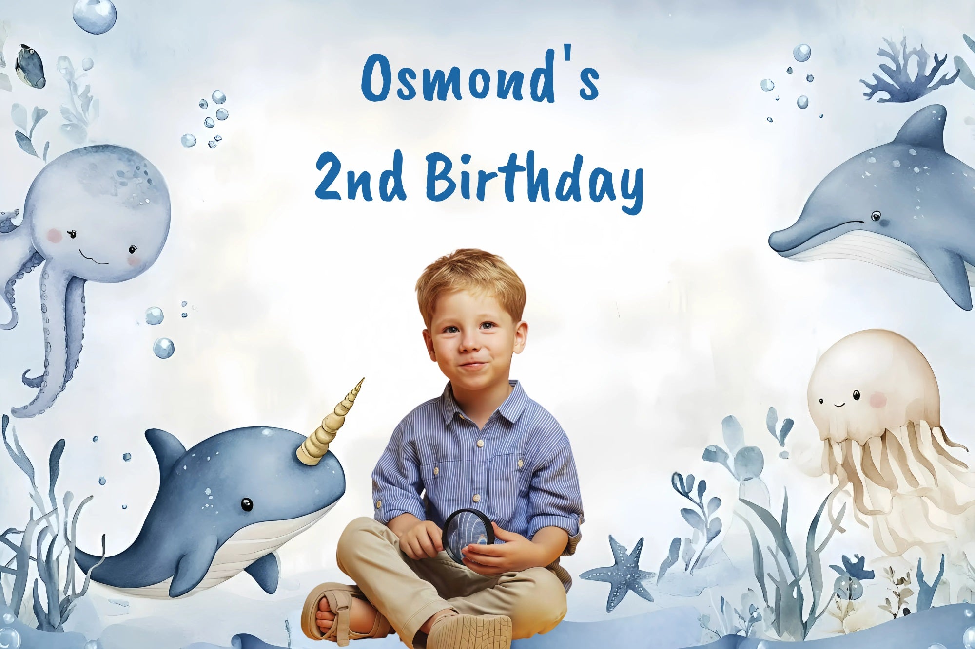 Personalized Birthday Backdrop Sea Animals Celebration Backdrop GQ4-232