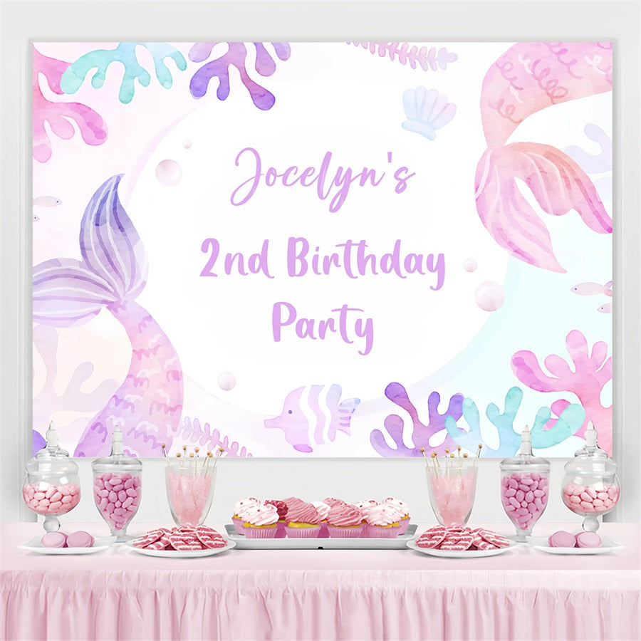 Custom Birthday Backdrop Mermaid Tails Coral Backdrop GQ4-234